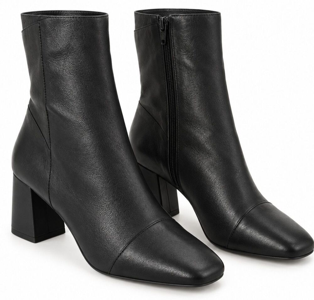 NEW Free People Wisteria Cap Toe Black‎ Leather Ankle Boots Size 10 Block Heel